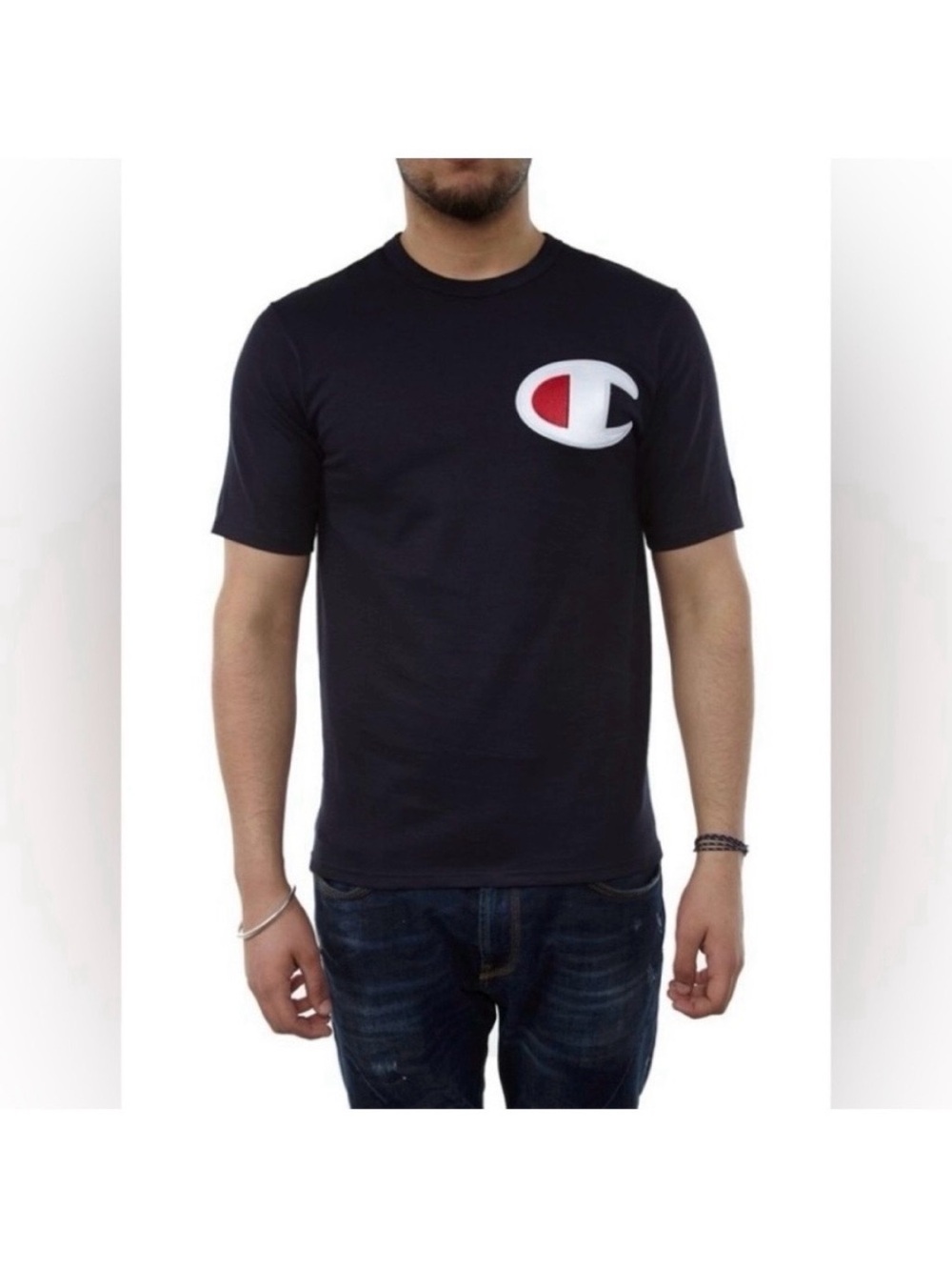 Champion Heritage Short Sleeve Black Heavyweight Tee with Big Embroidered C Logo